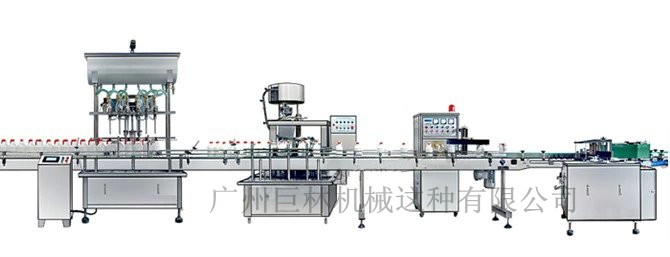 直列式裝機、自動鎖蓋機、鋁箔封口、糨糊貼標灌裝線 